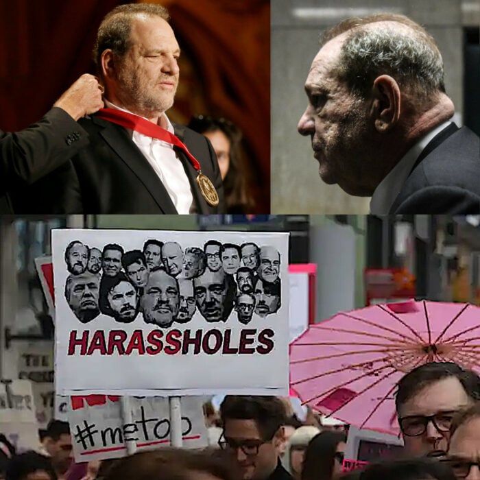 Harvey Weinstein recibiendo la legión de honor y de perfil y movimiento metoo