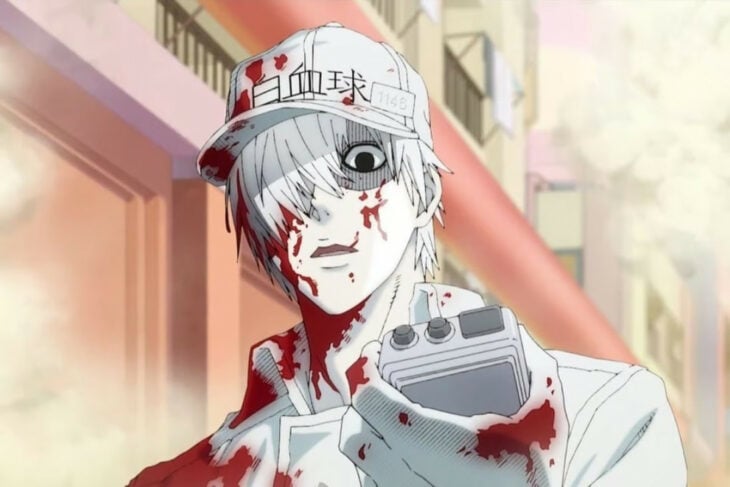 Hataraku saibou leucosito blanco con sangre encima