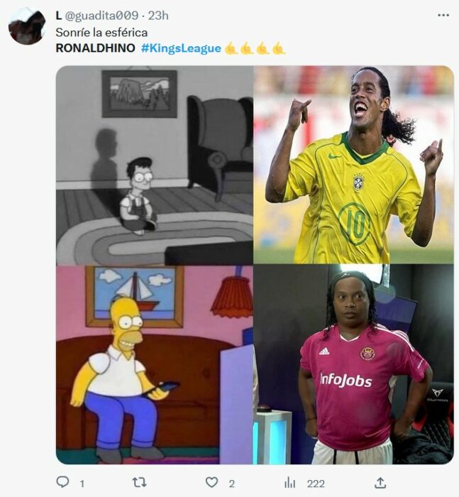 Meme homero viendo a ronaldhino de niño y de adulto en la kings league