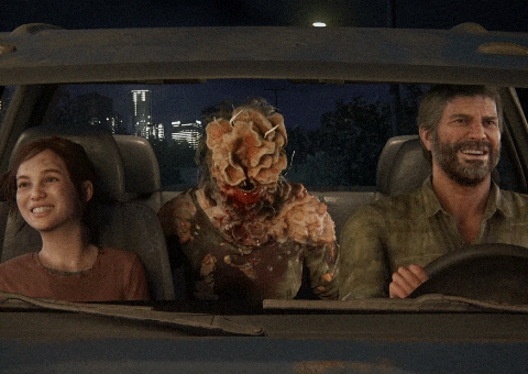Joel y Ellie en el carro