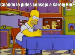 Meme Homero cuando le pide consejo a Karely Ruiz