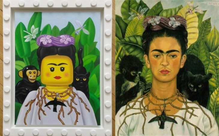 Self-Portrait With Thorn Necklace And Hummingbird By Frida Kahlo arte lego