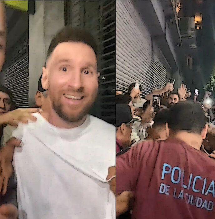 Messi sonriente mientras la policía de la ciudad de Buenos Aires lo extrae del restaurante restorán Don Julio