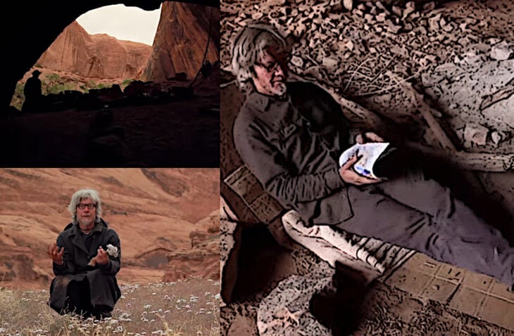 Daniel Suel o en su cueva recogiendo cebollas salvajes y leyendo revistas sobre un cartón