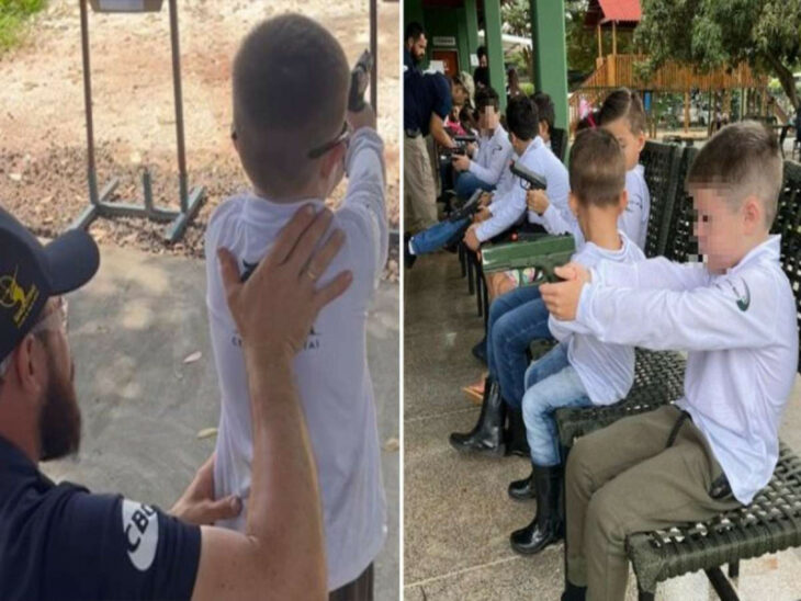 Niños en taller de pistola de presión en Club de Caza y Tiro Hunter en Brasil 