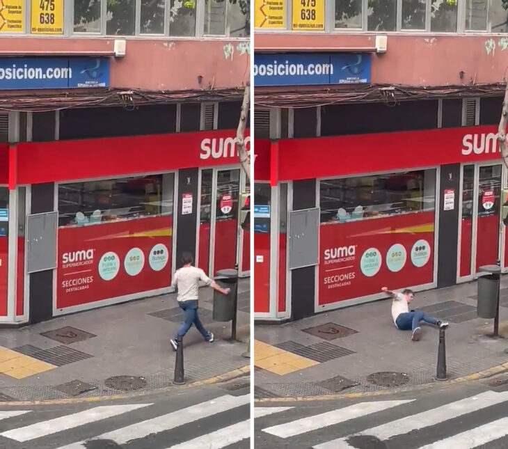 Peleándose con un bote de basura