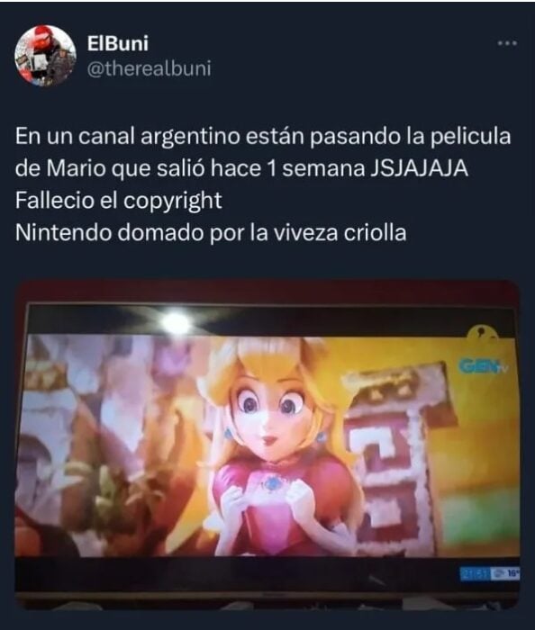 Usuario de Twitter reporta que un canal argentino transmitió la película de Mario Bros