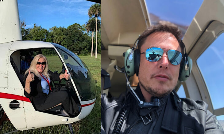 Elon Musk y Jan McGee en un helicóptero