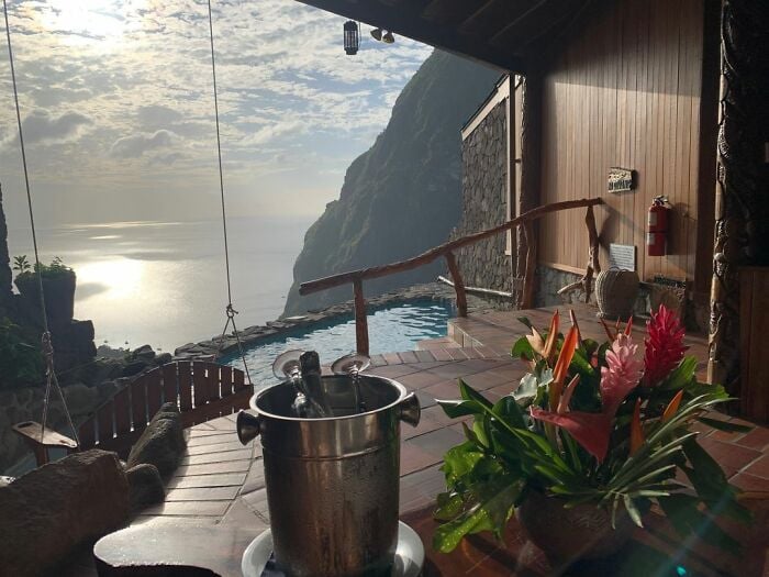 vista desde una habitación, Soufriere, Santa Lucía