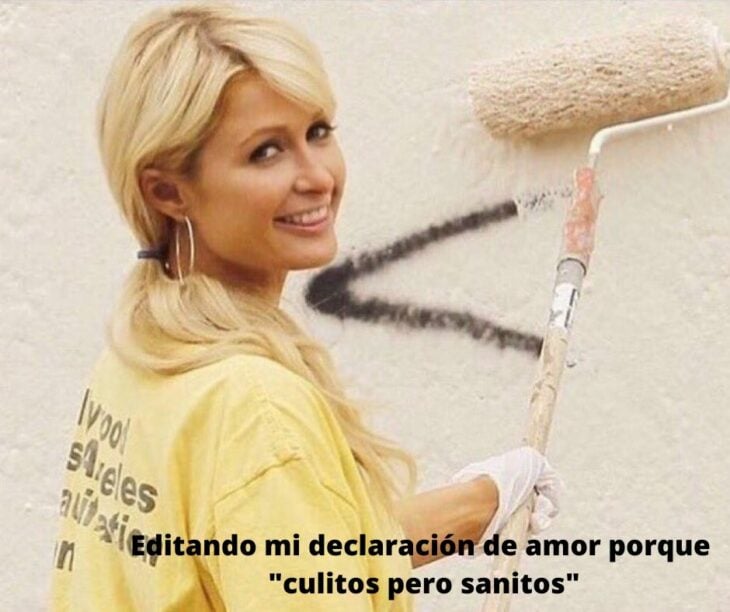 Paris Hilton meme pintando pared 