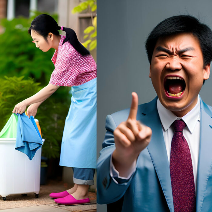 Hombre chino no quire pagar le grita a esposa que lava ama de casa