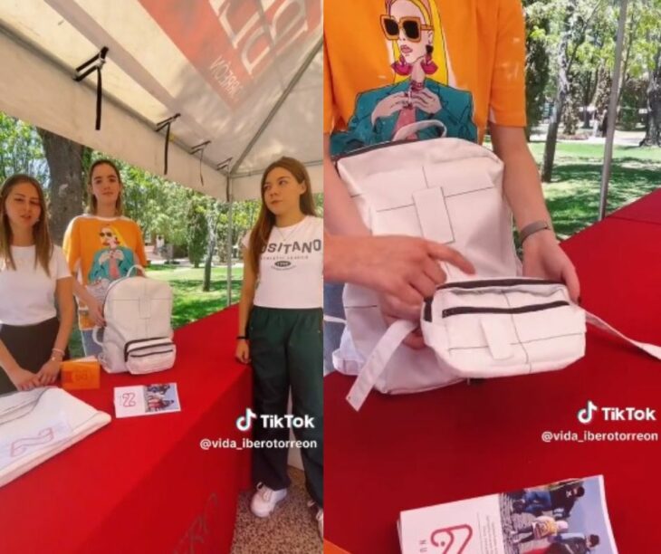 Estudiantes de la Ibero presentando su mochila para migrantes 