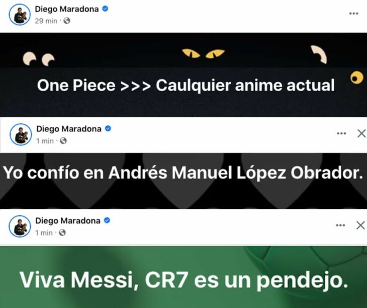 Publicaciones de la cuenta hackeada de Diego Armando Maradona