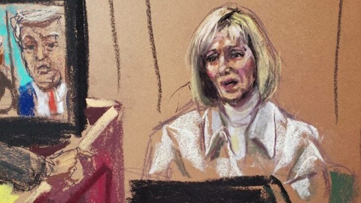 E.Jean Carroll boceto durante juicio contra Donald Trump