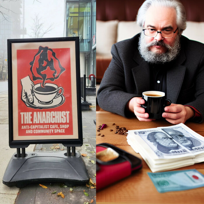 Marx tomándose un cafe Cafe comunista