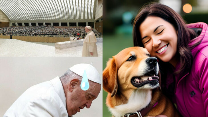 Papa Francisco pasando un mal rato con la madre de un perrhijo