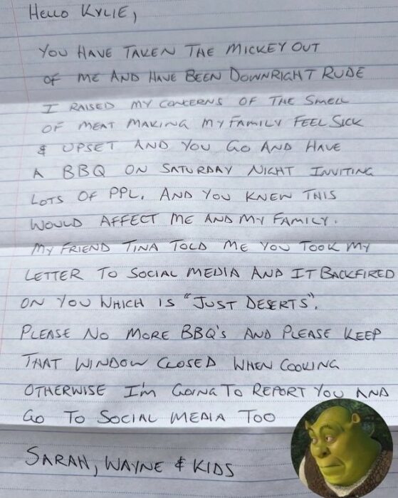 Carta de familia vegana en Australia a su vecino por hacer carnes asadas 