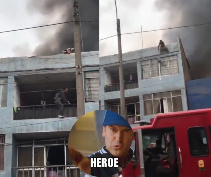 Sebastián Arias rescatando perritos de una casa en llamas