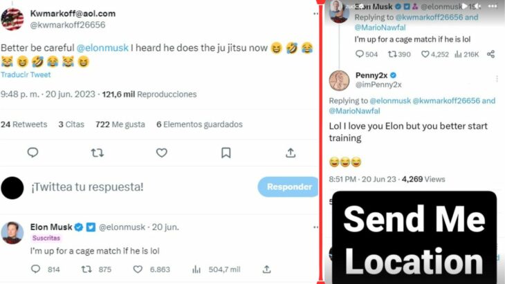 Capturas de pantalla Mark Zuckerberg y Elon Musk pelea