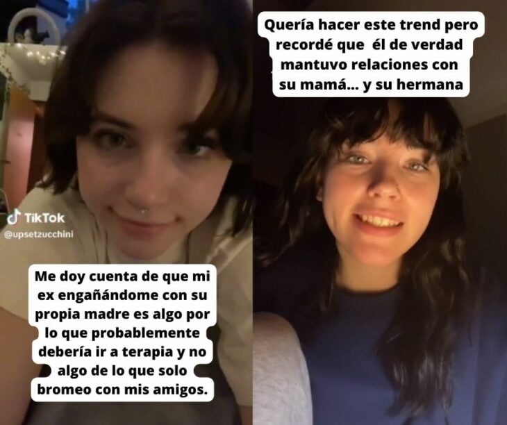 Capturas de pantalla de Emma contando que su ex le era infiel con su suegra y su cuñada