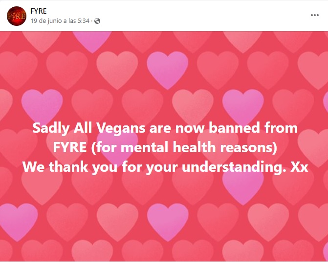Comunicado restaurante australiano prohibición de veganos 
