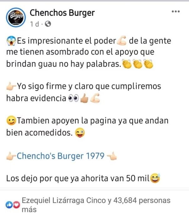 Publicación de Chenchos Burguer sobre dinámica 