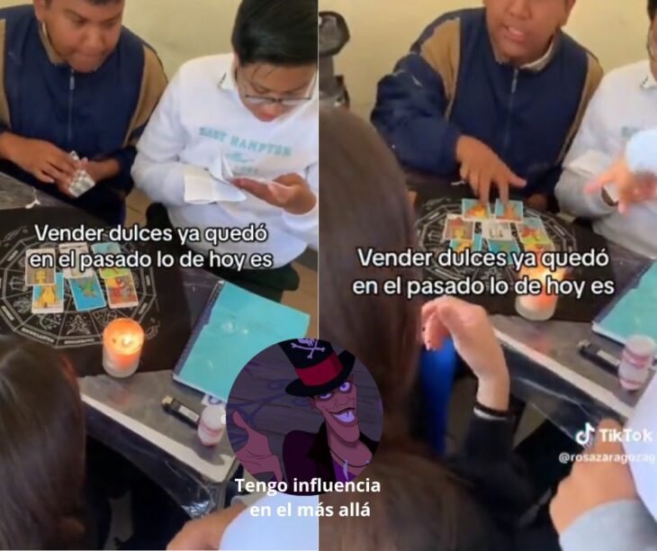 Estudiantes leyendo el tarot en la escuela 