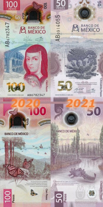 Billetes de cincuenta y de cien pesos mexicanos