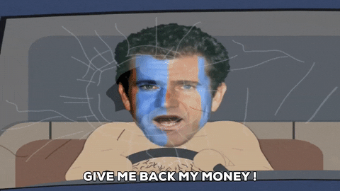 Mel Gibson regrésame mi dinero meme gif animado
